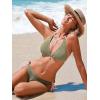 CUPSHE Women’s Bikini Sets Halter V Neck Self Tied Straps Textured Bathing Suit Low Rise Bottom Side Drawstring(Wasabi Green)