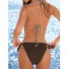 CUPSHE Women’s Bikini Sets Halter V Neck Triangle Top Bathing Suit Side Tie Drawstring Bottoms Adjustable Straps(Sandy/Dark Brown)