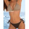 CUPSHE Women’s Bikini Sets Halter V Neck Triangle Top Bathing Suit Side Tie Drawstring Bottoms Adjustable Straps(Sandy/Dark Brown)