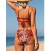 CUPSHE Women’s Bikini Sets Sweetheart Neck Two Piece Bathing Suit Cutout Textured Adjustable Straps Mid Rise Bottom(Brick Red/Tropical)