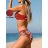 CUPSHE Women’s Bikini Sets Sweetheart Neck Two Piece Bathing Suit Cutout Textured Adjustable Straps Mid Rise Bottom(Brick Red/Tropical)