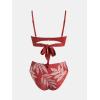 CUPSHE Women’s Bikini Sets Sweetheart Neck Two Piece Bathing Suit Cutout Textured Adjustable Straps Mid Rise Bottom(Brick Red/Tropical)