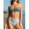 CUPSHE Women’s Bikini Sets Sweetheart Neck Two Piece Bathing Suit Cutout Textured Adjustable Straps Mid Rise Bottom(Sage Green/Floral)