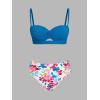 CUPSHE Women’s Bikini Sets Sweetheart Neck Two Piece Bathing Suit Cutout Textured Adjustable Straps Mid Rise Bottom(Teal Blue/Floral)
