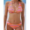 CUPSHE Women’s Bikini Sets Two Piece Bathing Suit Halter Plunging Neck Open Back, Low Rise High Cut Cheeky Bottom(Candy/Stripe)