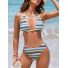 CUPSHE Women’s Bikini Sets Two Piece Bathing Suit Halter Plunging Neck Open Back, Low Rise High Cut Cheeky Bottom(Yellow/Blue Stripe)