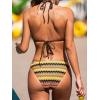 CUPSHE Women’s Bikini Sets Two Piece Bathing Suit Halter Plunging Neck Open Back, Low Rise High Cut Cheeky Bottom(Yellow/Brown Stripe)