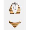 CUPSHE Women’s Bikini Sets Two Piece Bathing Suit Halter Plunging Neck Open Back, Low Rise High Cut Cheeky Bottom(Yellow/Brown Stripe)