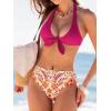 CUPSHE Women’s Bikini Sets Two Piece Swimsuit Halter Mid Rise Bunny Tie(Magenta/Yellow Floral)