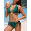 CUPSHE Women’s Bikini Sets Two Piece Swimsuit Halter Straps Sexy Triangle Mid Rise Bottom Diamond Neck Self Tie(Emerald Green)