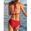 CUPSHE Women’s Bikini Sets Two Piece Swimsuit Halter Tie Bathing Suit Mid Rise V Neck Ruching Adjustable Straps(Red)