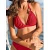 CUPSHE Women’s Bikini Sets Two Piece Swimsuit Halter Tie Bathing Suit Mid Rise V Neck Ruching Adjustable Straps(Red)