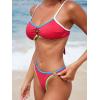 CUPSHE Women’s Bikini Sets Two Piece Swimsuit Low Rise Bathing Suits Back Tie O Ring Cutout Cheeky Bottom Color Block(Red/Color Block)