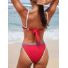 CUPSHE Women’s Bikini Sets Two Piece Swimsuit Low Rise Bathing Suits Back Tie O Ring Cutout Cheeky Bottom Color Block(Red/Color Block)