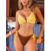 CUPSHE Women’s Bikini Sets Two Piece Swimsuit Sexy Low Rise Bathing Suits String Tie Color Block Textured(Yellow/Brown)