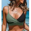 CUPSHE Women’s Bikini Top Bathing Suit V Neck Adjustable Spaghetti Straps Twist Front(Black/Green)