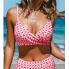 CUPSHE Women’s Bikini Top Bathing Suit V Neck Adjustable Spaghetti Straps Twist Front(Red Gingham)