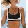 CUPSHE Women’s Bikini Top Only Scoop Neck Bathing Suit Top Color Block Adjustable Straps(Black/White)