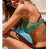 CUPSHE Womens Bikini Top Swimsuit Color Block Back Braided Straps Strappy Self Tie Bathing Suit Top(Dark Green/Black)