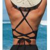 CUPSHE Womens Bikini Top Swimsuit Deep V Neck Top Crisscross Back Tie Shell Stitching Adjustable Straps(Black)