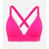CUPSHE Womens Bikini Top Swimsuit Deep V Neck Top Crisscross Back Tie Shell Stitching Adjustable Straps(Magenta Pink)