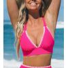 CUPSHE Womens Bikini Top Swimsuit Deep V Neck Top Crisscross Back Tie Shell Stitching Adjustable Straps(Magenta Pink)