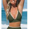 CUPSHE Womens Bikini Top Swimsuit Deep V Neck Top Crisscross Back Tie Shell Stitching Adjustable Straps(Olive Green)