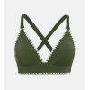 CUPSHE Womens Bikini Top Swimsuit Deep V Neck Top Crisscross Back Tie Shell Stitching Adjustable Straps(Olive Green)