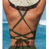 CUPSHE Womens Bikini Top Swimsuit Deep V Neck Top Crisscross Back Tie Shell Stitching Adjustable Straps(Olive Green)