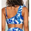 CUPSHE Women’s Bikini Top Swimsuit Only One Shoulder Bathing Suit Asymmetrical Neck Swim Tank Top(White/Blue Tropical)