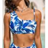 CUPSHE Women’s Bikini Top Swimsuit Only One Shoulder Bathing Suit Asymmetrical Neck Swim Tank Top(White/Blue Tropical)