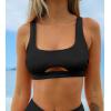 CUPSHE Women’s Bikini Top Swimsuit Only Sporty Square Neck Bathing Suit Cutout Adjustable Straps Back Hook Ribbed(Black)