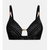 CUPSHE Women’s Bikini Top Swimsuit Only V Neck Textured Bathing Suit Back Hook Adjustable Straps Beading(Black)
