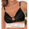 CUPSHE Women’s Bikini Top Swimsuit Only V Neck Textured Bathing Suit Back Hook Adjustable Straps Beading(Black)