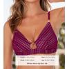 CUPSHE Women’s Bikini Top Swimsuit Only V Neck Textured Bathing Suit Back Hook Adjustable Straps Beading(Purple Red)