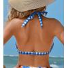 CUPSHE Women’s Bikini Top V Neck Halter Back Hook Bathing Suit(White/Blue/Orange)