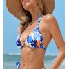 CUPSHE Women’s Bikini Top V Neck Halter Back Hook Bathing Suit(White/Blue/Orange)