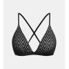 CUPSHE Women’s Bikini Top V Neck Triangle Top Crisscross Back Self Tie Spaghetti Straps(Black/Striped)