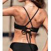 CUPSHE Women’s Bikini Top V Neck Triangle Top Crisscross Back Self Tie Spaghetti Straps(Black/Striped)