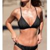 CUPSHE Women’s Bikini Top V Neck Triangle Top Crisscross Back Self Tie Spaghetti Straps(Black/Striped)