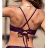 CUPSHE Women’s Bikini Top V Neck Triangle Top Crisscross Back Self Tie Spaghetti Straps(Dark Purple/Striped)
