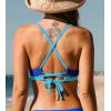 CUPSHE Women’s Bikini Top V Neck Triangle Top Crisscross Back Self Tie Spaghetti Straps(Royal Blue/Sky Blue)