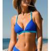 CUPSHE Women’s Bikini Top V Neck Triangle Top Crisscross Back Self Tie Spaghetti Straps(Royal Blue/Sky Blue)