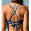 CUPSHE Women’s Bikini Top V Neck Triangle Top Crisscross Back Self Tie Spaghetti Straps(Steel Blue)