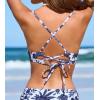 CUPSHE Women’s Bikini Top V Neck Triangle Top Crisscross Back Self Tie Spaghetti Straps(White/Navy Floral)