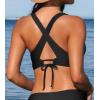 CUPSHE Women’s Bikini Top V Neck Triangle Top Wide Straps Cross Back Lace up(Black)