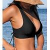 CUPSHE Women’s Bikini Top V Neck Triangle Top Wide Straps Cross Back Lace up(Black)
