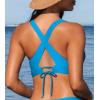 CUPSHE Women’s Bikini Top V Neck Triangle Top Wide Straps Cross Back Lace up(Deep Sky Blue)