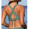 CUPSHE Women’s Bikini Top V Neck Triangle Top Wide Straps Cross Back Lace up(Olive Green)