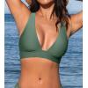 CUPSHE Women’s Bikini Top V Neck Triangle Top Wide Straps Cross Back Lace up(Olive Green)